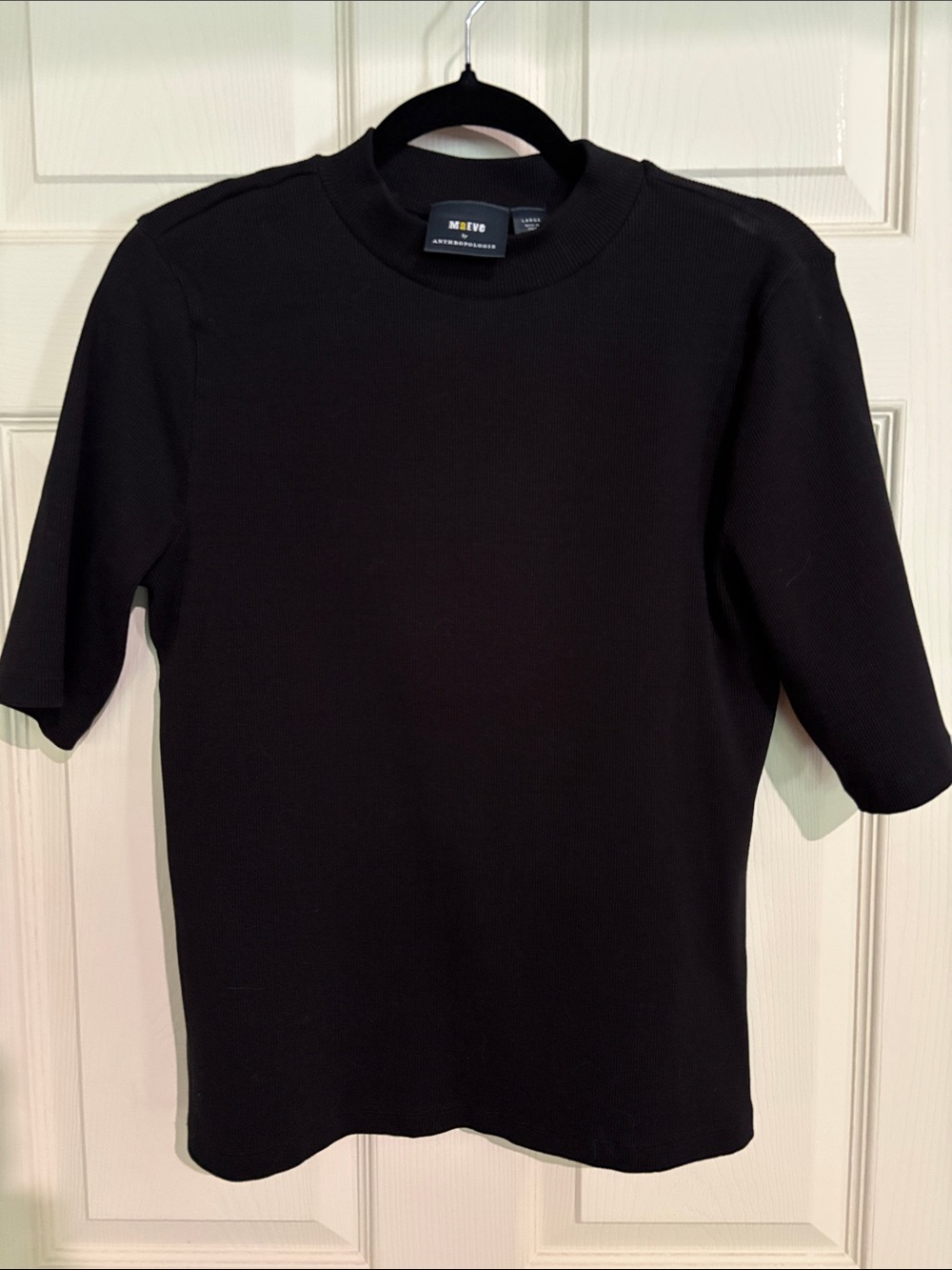 Anthropologie Maeve Black Short-Sleeve Mock Neck Shirt
